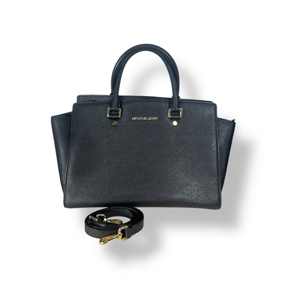 Michael Kors Saffiano Black Leather Selma Top Handle Bag, Crossbody - Picture 10 of 11